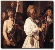 David on the harp singing a psalm